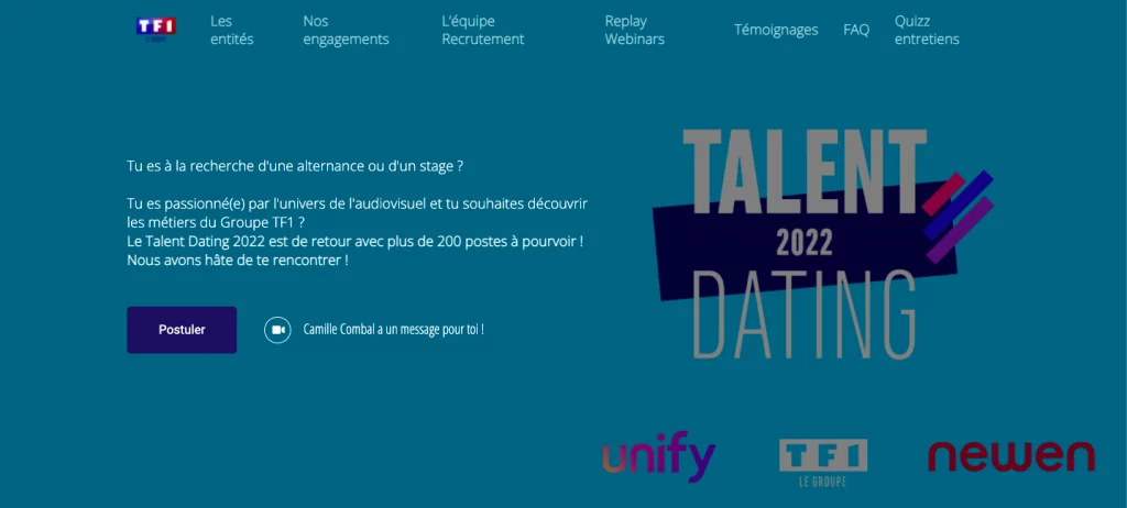 Page de recrutement du site TalentDating TF1